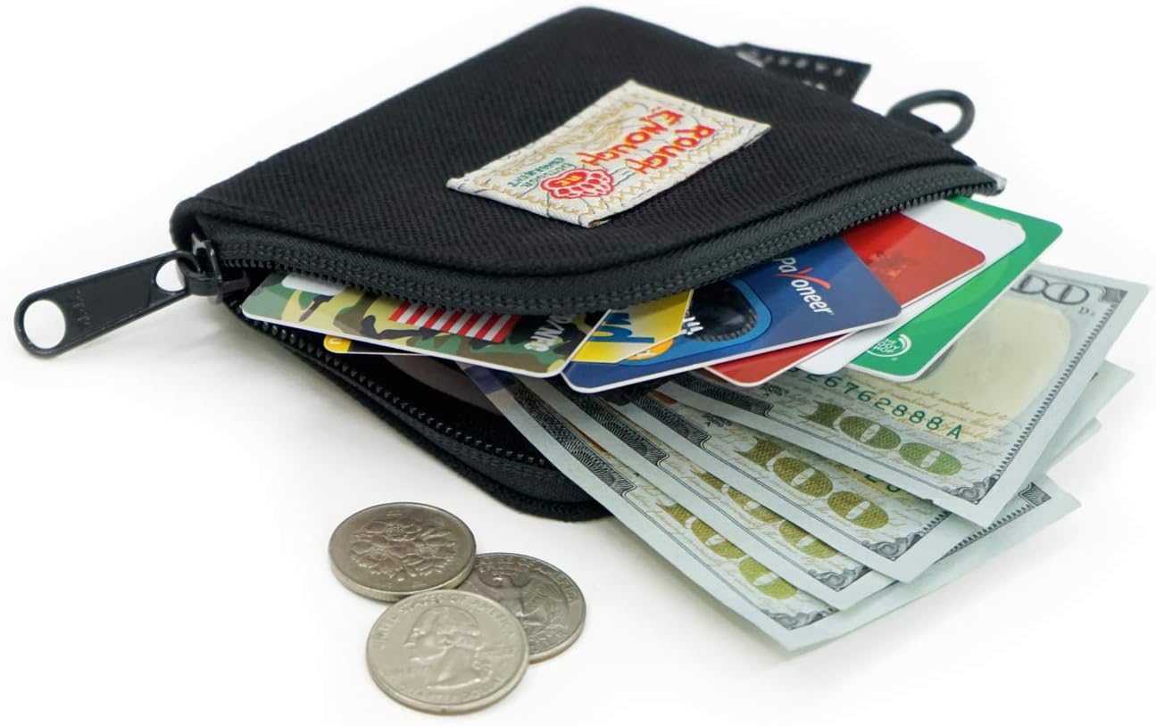 Rough Enough Small Coin Purse Pouch Slim Credit Card Holder Wallet for Men Women Teen Boys with Neck Lanyard Keychain Zipper in Black Cordura - Image 2