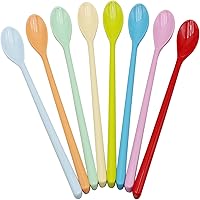 Vista 1 de Juego de 8 cucharas mezcladoras largas de melamina, cuchara de café con leche colorida, cuchara de helado de postre, cucharas de cóctel para postre