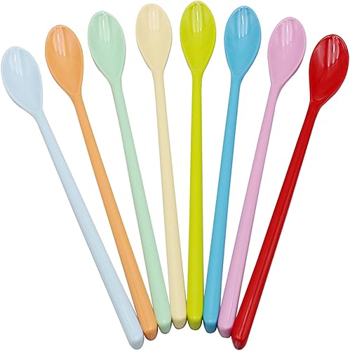 Juego de 8 cucharas mezcladoras largas de melamina, cuchara de café con leche colorida, cuchara de helado de postre, cucharas de cóctel para postre