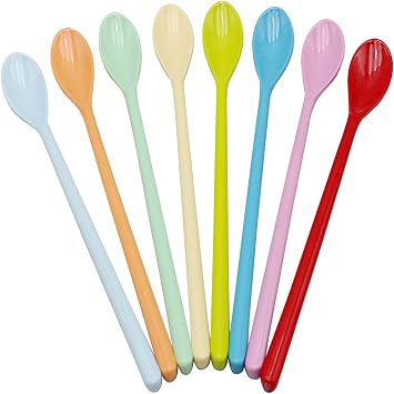 Set of 8 Mixing Spoon Melamine Long Espresso Spoons, Colorful Latte Spoon, Dessert Ice Cream Spoon, Cocktail Stirring Spoons for Coffee Dessert, 8.8-Inch Mixed Color