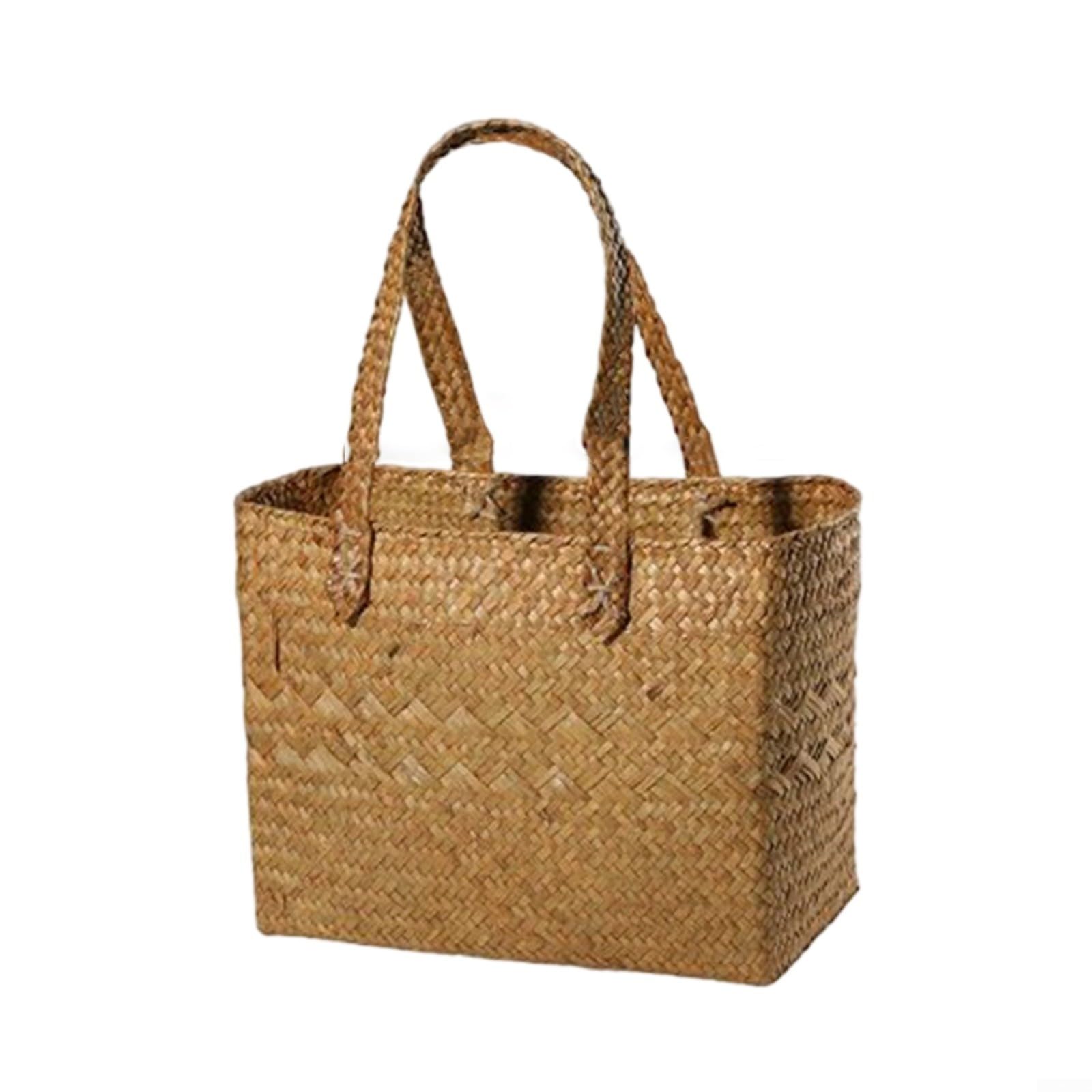 FUBESK For Spacious Wicker Basket with Comfortable Handle, Straw Weaving for Picnic, Shopping and Storage, Orange Brown(large tote bag)