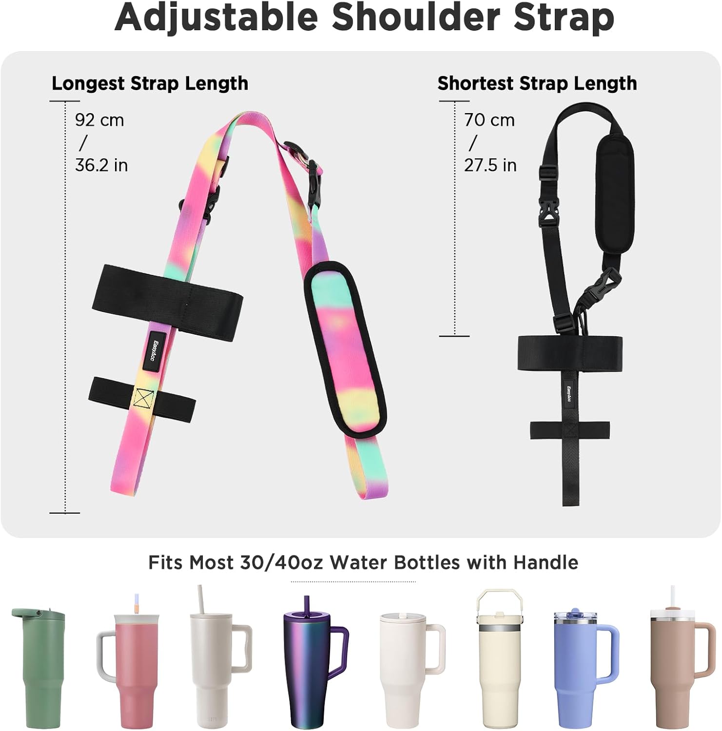 EasyAcc Water Bottle Holder Strap Sling, for Owala FreeSip 24 32 40 oz, Hydro Flask, Cirkul, Yeti, Stanley Flip, Universal Water Bottles, with Carabiner, for Walking Curise Travel (Bottle Excluded) - Image 7