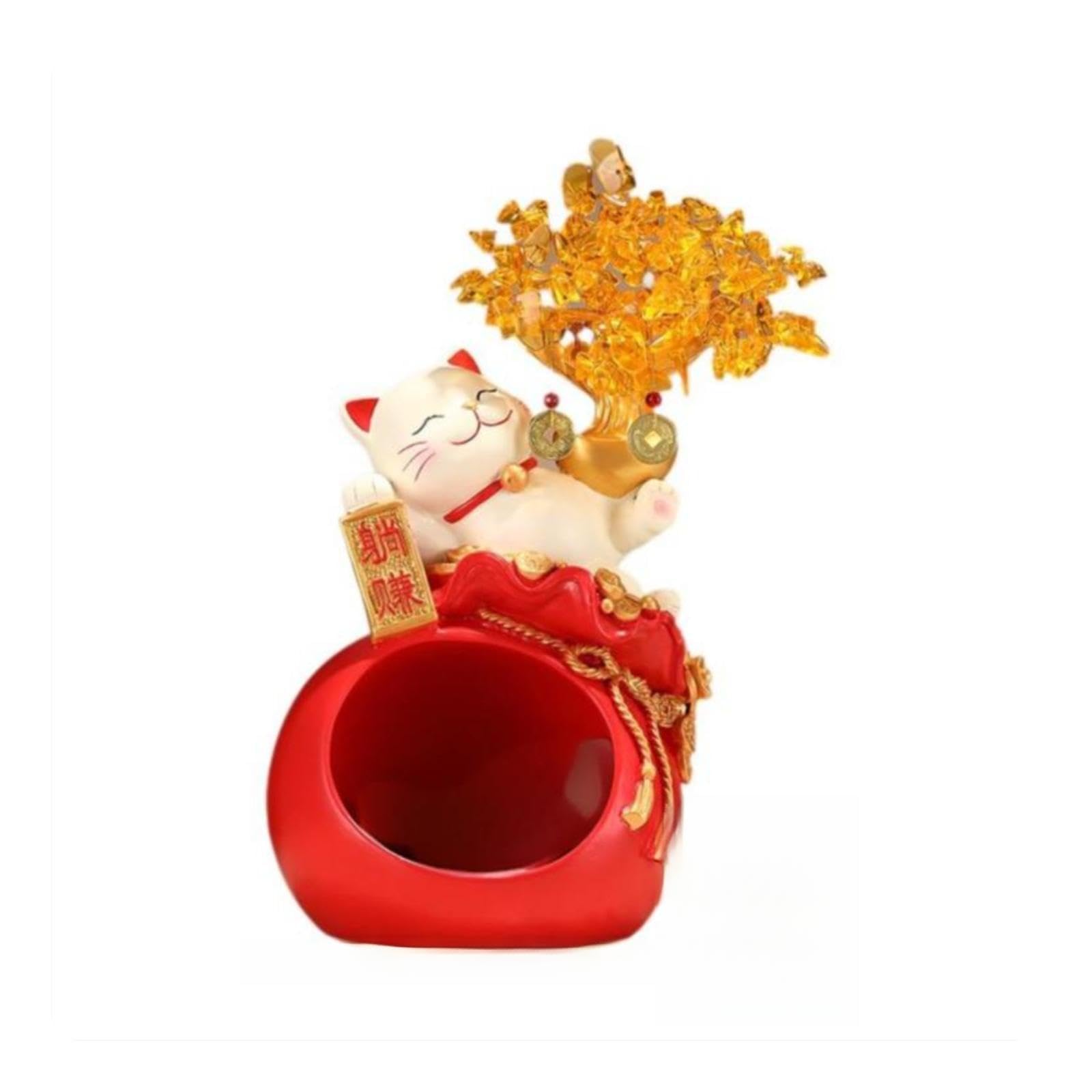 Resin Key Storage Box, Entryway Organizer, Desktop Decoration, Living Room Red Cat Money Tree-image-48