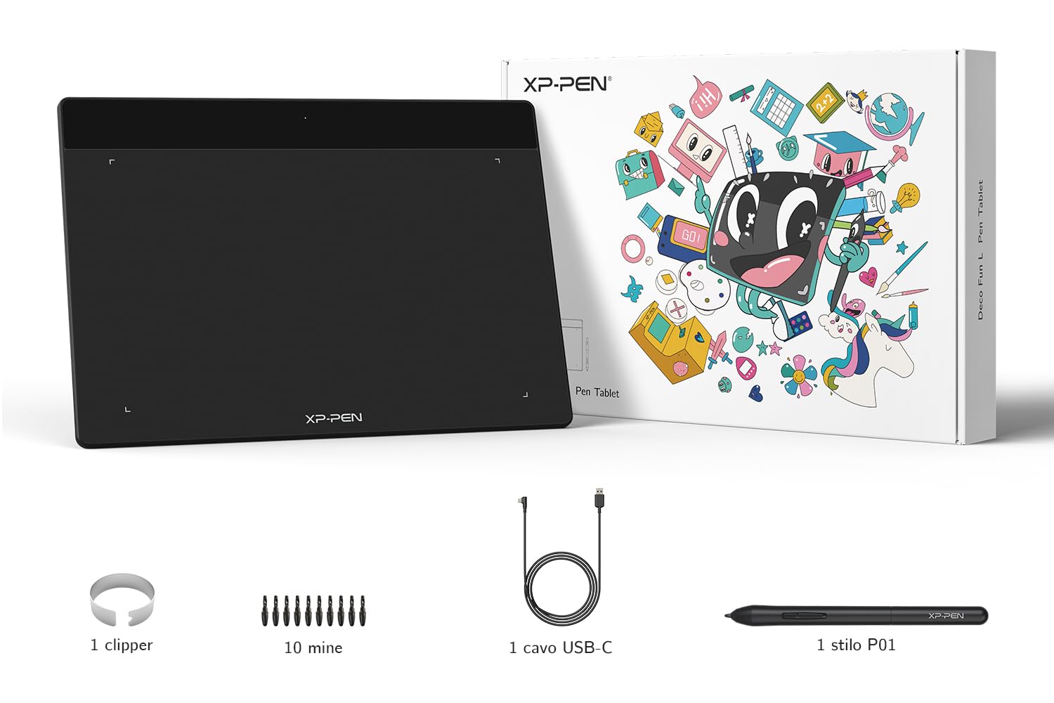 XP-PEN Deco Fun XS - Tablet grafico da disegno, dimensioni 4 x 3 pollici, ideale per firma elettronica e istruzione remota, colore: nero classico