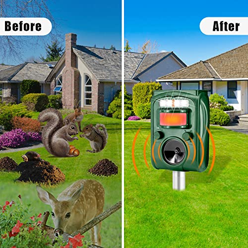 Solar Animal Repellent Get Rid Of Cat Rabbit Raccoon Skunk Deer Rat Squirrel Dog, Ip65 Waterproof Ultrasonic Animal Repeller, Cat Repellent Outdoor With Motion Detector Flashing Light Deer Repellent #TOP4