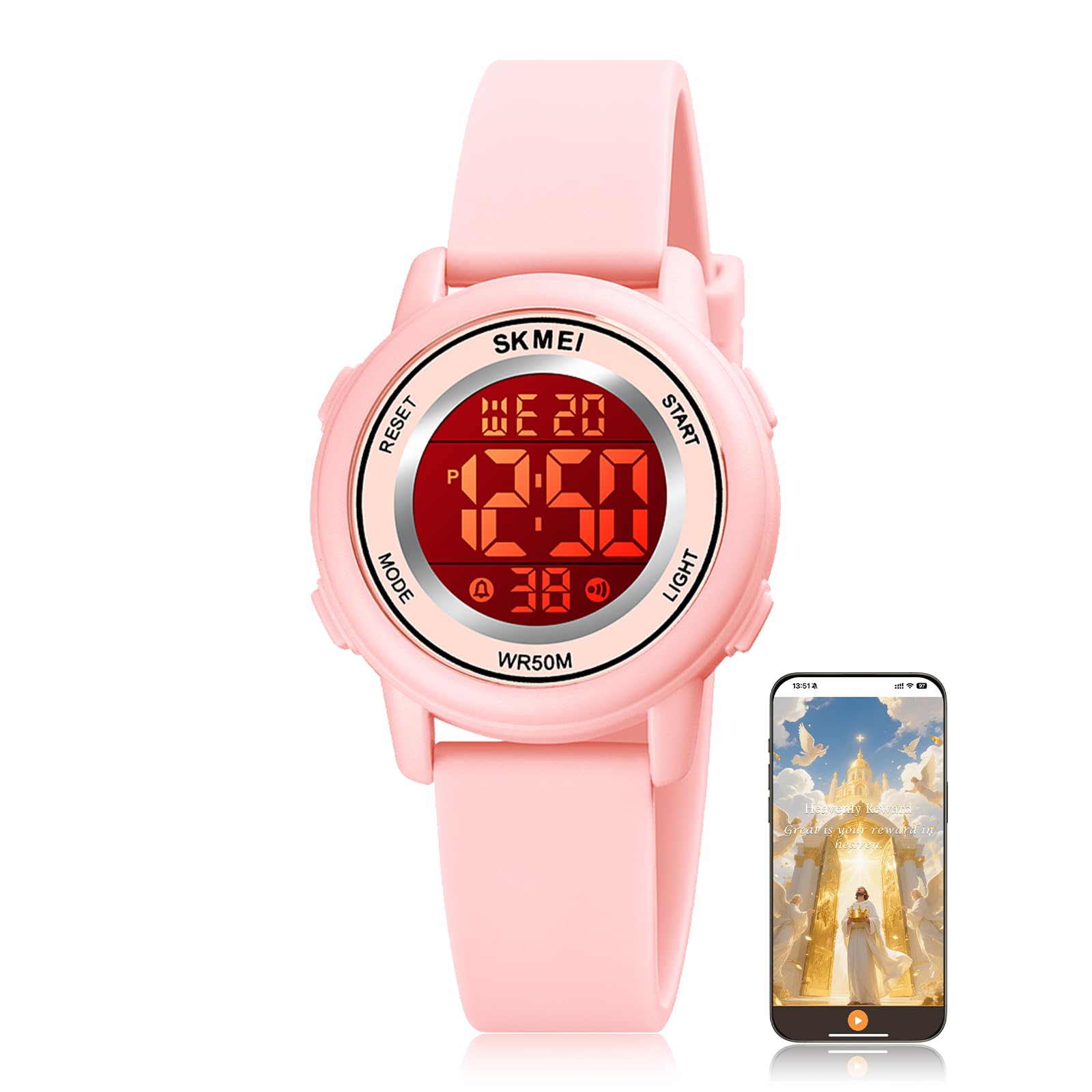 SKMEI Women's Sports Digital Watches Casual Waterproof Luminous Watches with NFC Bible Verse Alarm Stopwatch