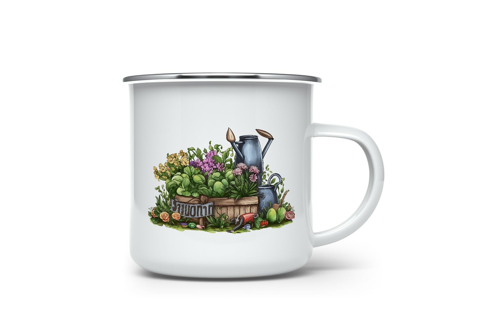 MAXIKIWI - Durable Enamel Coffee or Tea Camping Mug for Indoor Outdoor Use - Gardening Collection - 350ml
