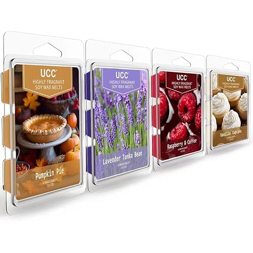 UCC Plant Based Fall Wax Melts, Strong Fragrance, Long Lasting Premium Soy Scented Melts Cubes, Wax Melts Tarts, Colored Wax Melt - 4 Pack