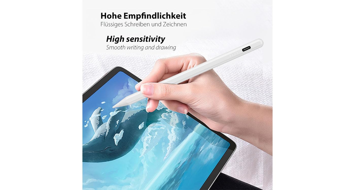 LMP DigiPen compatibile con iPad - Palm Rejection, Sensibilità Tilt, Magnetico, Senza Bluetooth, 14h Autonomia, Led Batteria, 2 Punte di Ricambio, Cavo USB-C Incluso – Bianco