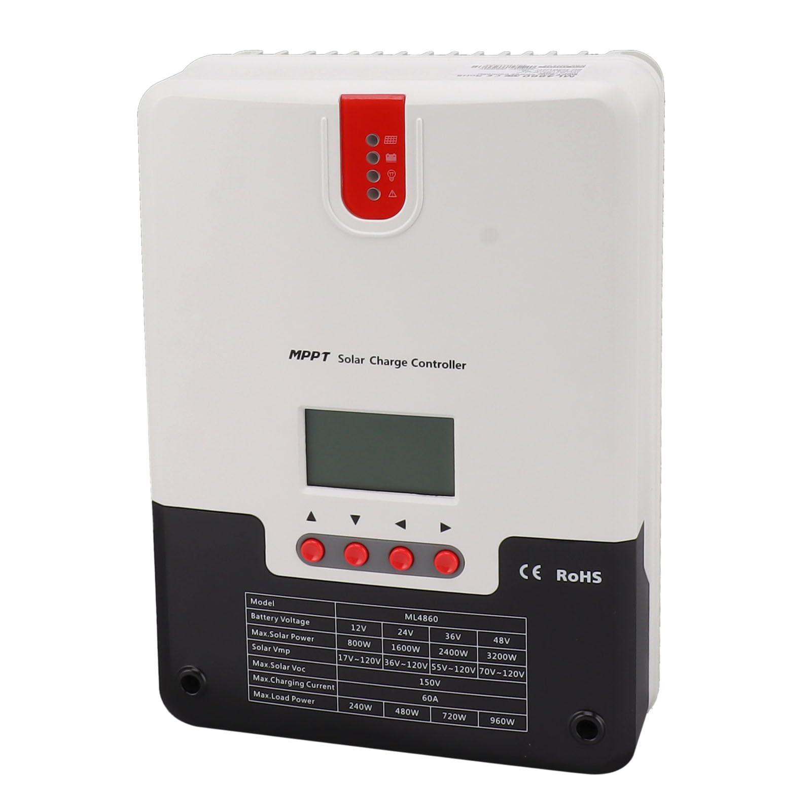 Regulator Panelu Słonecznego, 60A MPPT Słoneczny Sterownik ładowania Słonecznego 12V 24 V 36V 48V Panelu Słonecznego Regulator Akumulatora 4 -stopniowe Wyświetlacz LCD, Kontrolery Energii