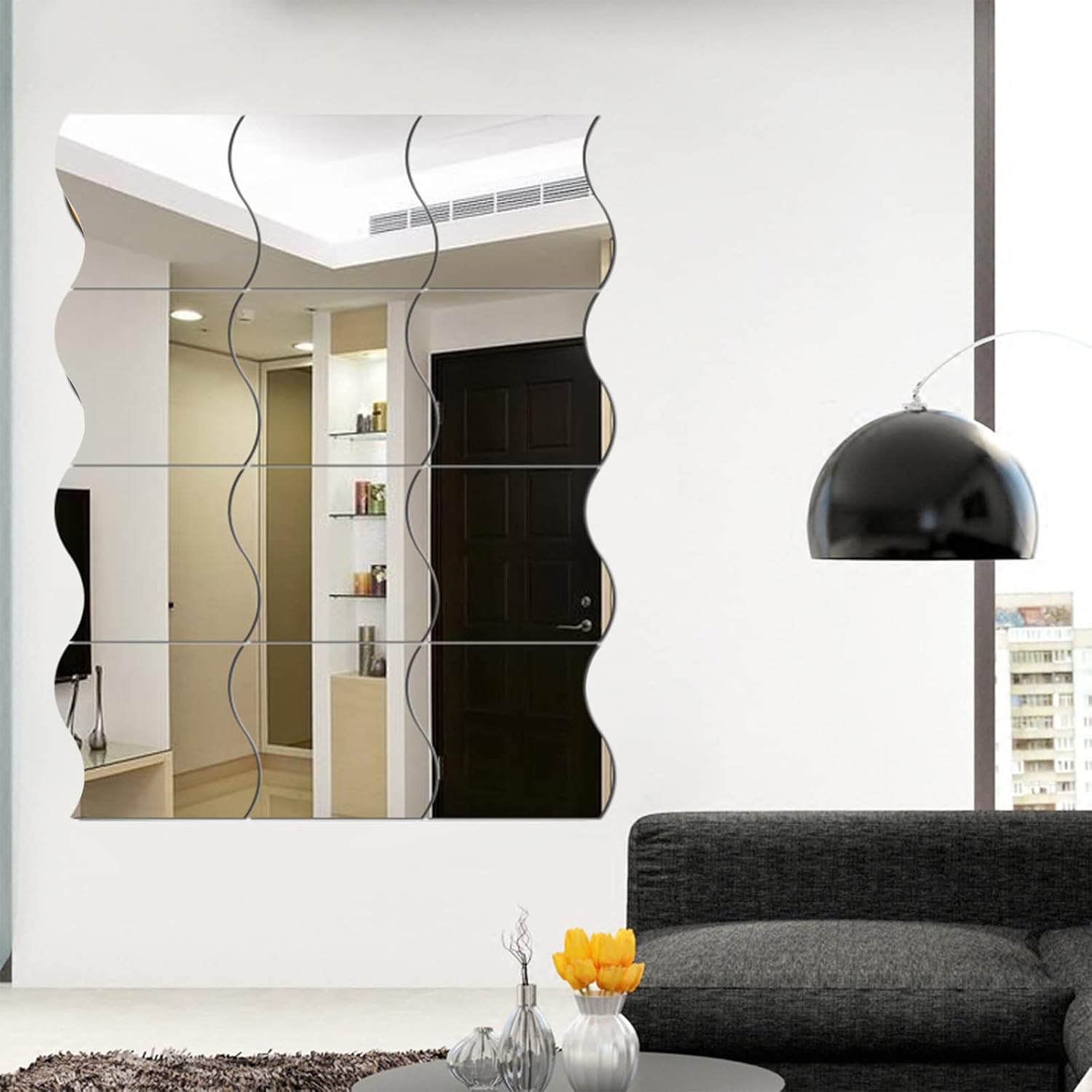 Bixzegg 12PCS Wavy Mirror Wall Stickers Decor, 3D Art DIY