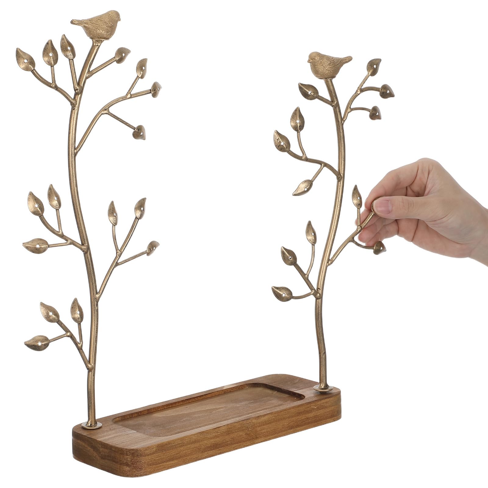 YARNOW Présentoir à Bijoux en Fer et Bois D'arbre à Oiseaux avec Plusieurs Niveaux, Organisation Stable pour Boucles D'oreilles sur Comptoir ou Coiffeuse