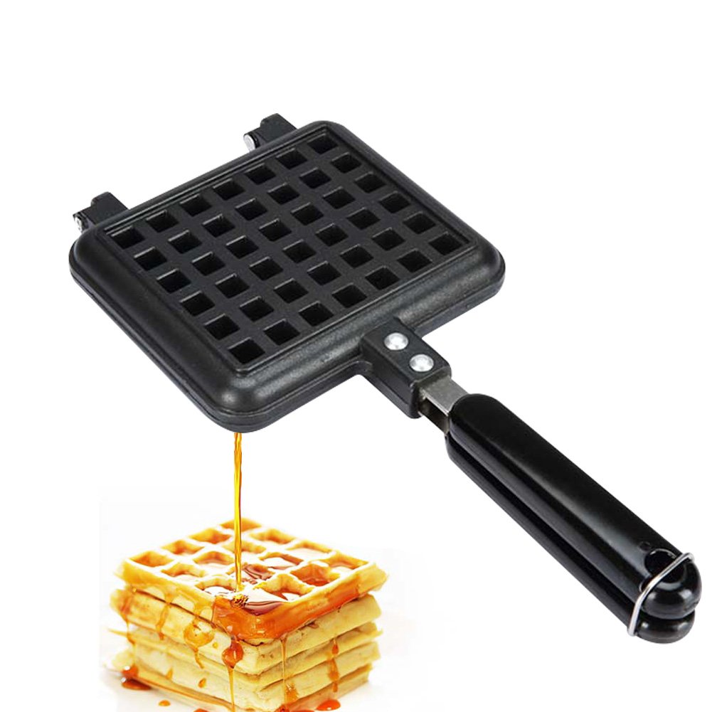 ELEOPTION Belgium Waffle Maker Iron Aluminum Alloy Base Stovetop Non-stick Coating with Handles (For Belgium Waffle)