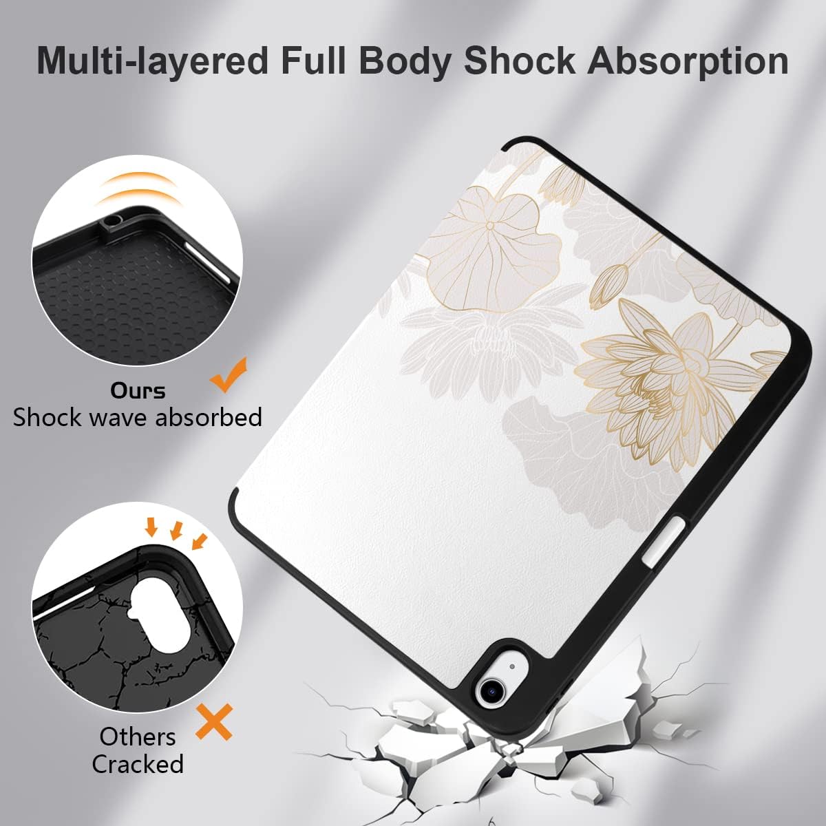 DONGKE Case for iPad 11th Generation 11 Inch 2025 (A16 Chip) & iPad 10th Generation 10.9 Inch 2022 with Pencil Holder-[Auto Wake/Sleep], Trifold Stand Soft TPU Protective Cover, Gold Lotus