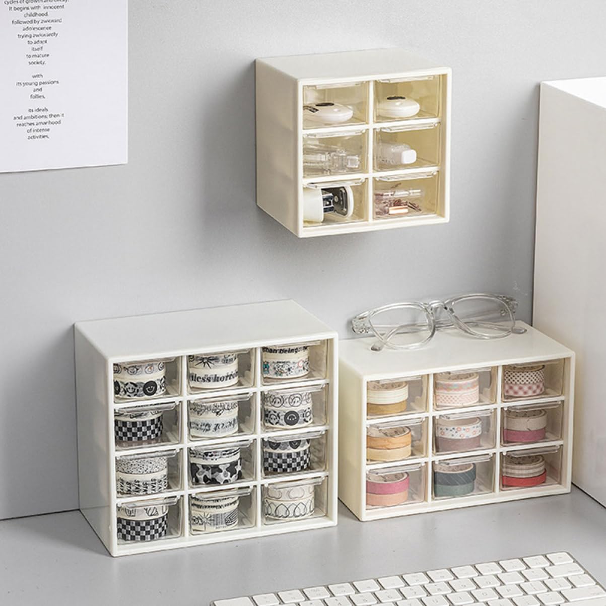 LIFKOME Organizzatore da Scrivania Cassetti in Plastica Bianco per Ufficio e Casa, Contenitore Portaoggetti Mini Ampia Capacità