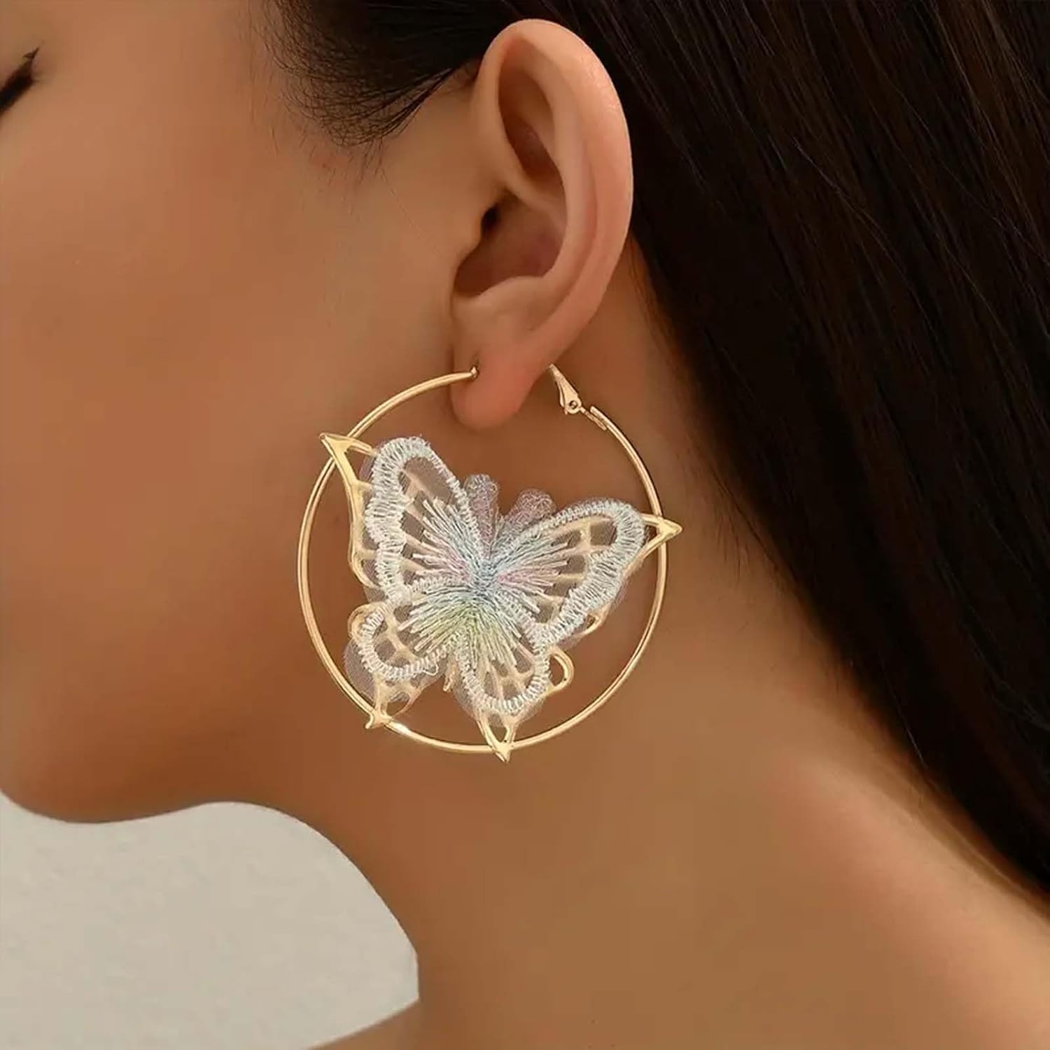 Butterfly Earrings for Women Gold Silver Large Rhinestone Hoop Earrings Fashion Accessories Jewelry Gifts - Image 3