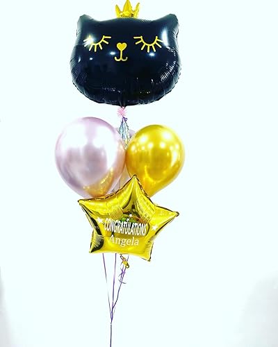 Miniatura 4 de Globos gigantes de gato de 22 pulgadas, adorable corona negra, gatito, blanco, globos para decoración de fiesta de cumpleaños con temática de