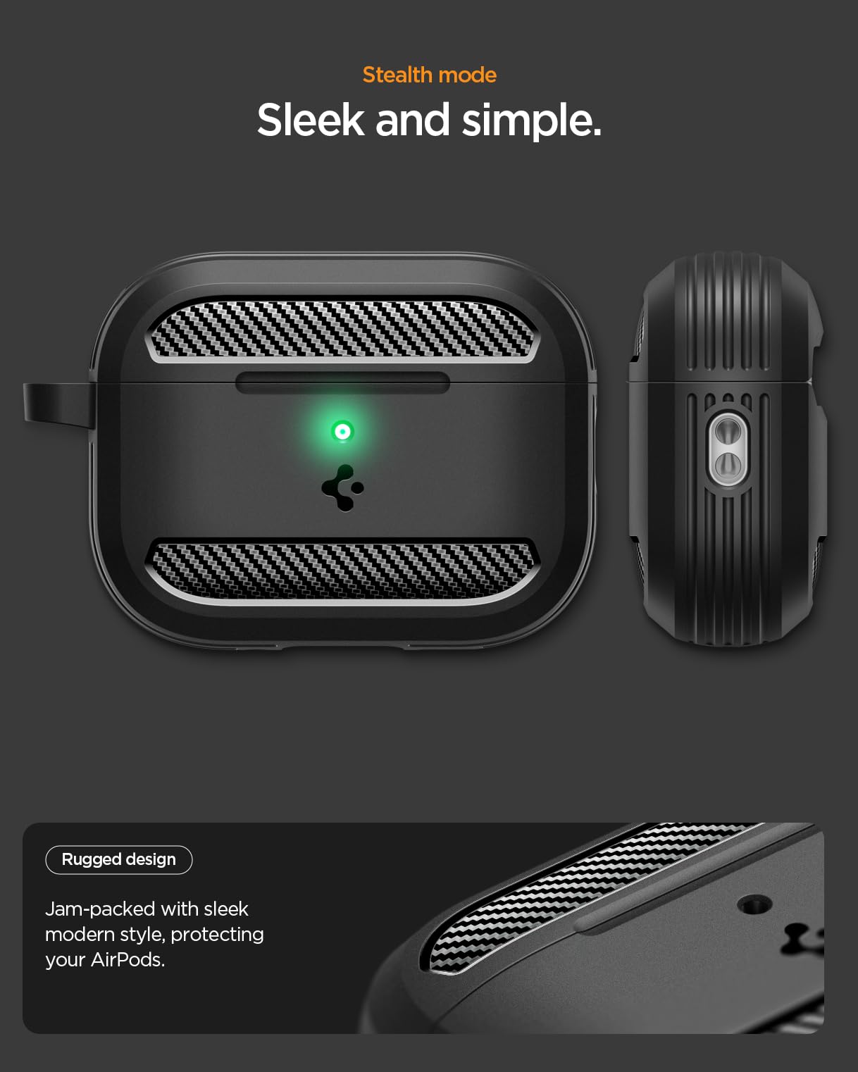 Spigen Cover Rugged Armor Compatible con AirPods Pro 3 (3a Generazione 2025) con Moschettone, Custodia AirPods Pro 3 - Nero Opaco
