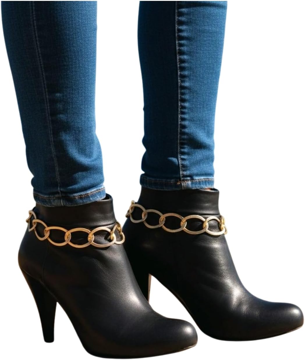 TrendyFashionJewelry Statement Gold Boot Chains Pair For Women, Thick Chunky Link Shoe Anklet Boot Bracelets, Streetwear Western Editorial Fashion Accessory, Adjustable 11-15 In, BC206