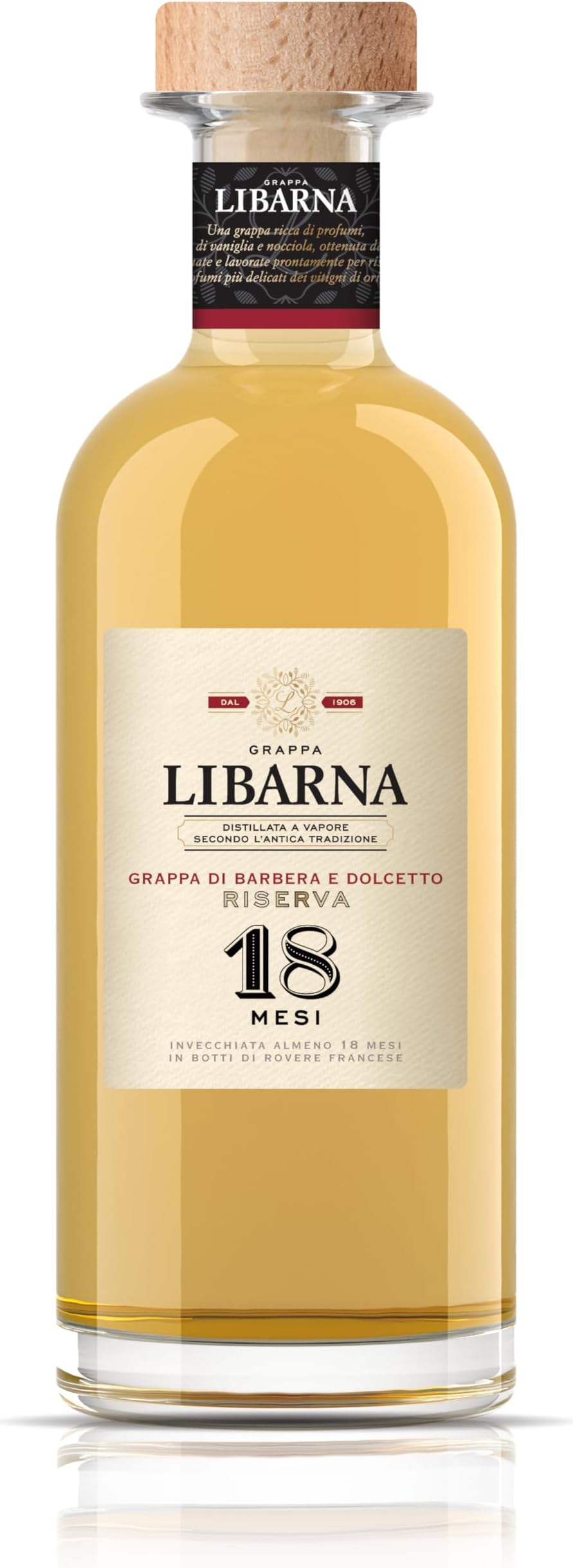 Grappa Libarna Barbera e Dolcetto Premium Italian Grappa aged for at least 18 months. Bottle of 70cl, 42% ABV.