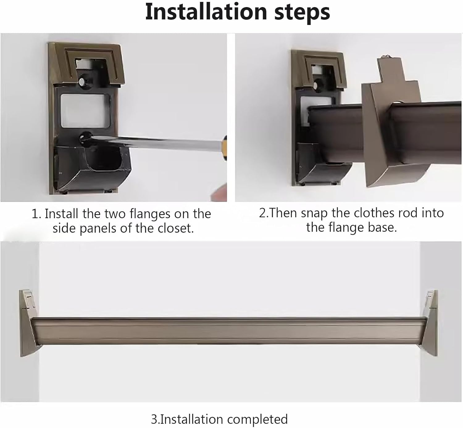 Closet Rod Includes End Supports,Curtain Rods with Screws Easy to Install,20 30 40 50 60 Inch Length,Closet Hanging Rod for Shoe Cabinets/Wardrobe