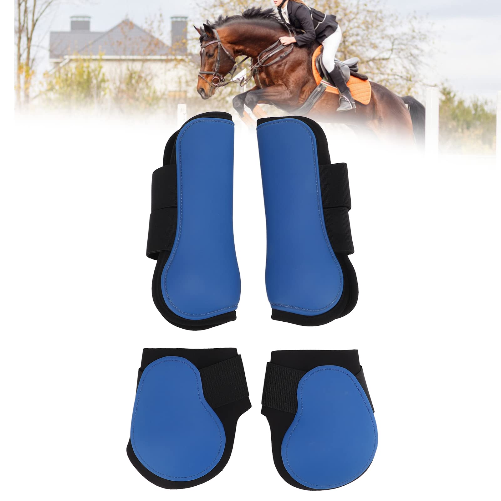 Juego de 4 botas de piel sintética para patas delanteras y traseras, con acolchado interior acolchado para proteger los tendones para un ajuste seguro al montar y