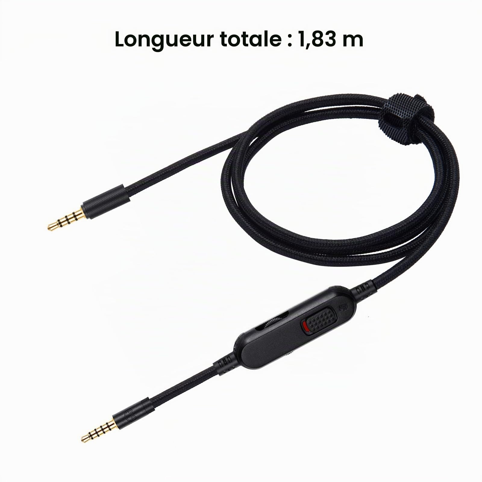 G Pro X Cord, câble de rechange amovible pour casque de jeu Logitech G Pro/G433/G233, fil en nylon tressé de 3,5 mm avec interrupteur muet en ligne et contrôleur de volume, 1,8 m de long