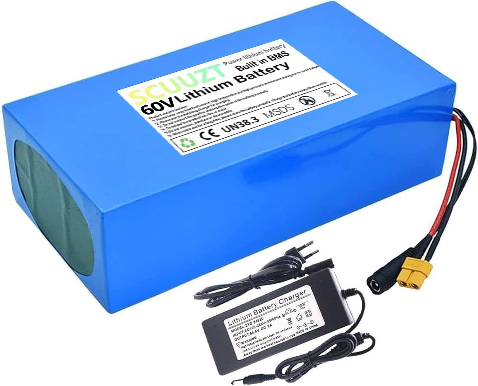 Ebike Batería 60V, 10AH 15Ah 20Ah 30Ah Batería De Bicicleta Eléctrica PVC Impermeable Paquete De Batería De Litio con Cargador para 250W 350W 500W 800W 1000W Motor