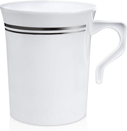 Miniatura 1 de Fit Meal Prep Paquete de 120 tazas de café de plástico de 8 onzas con asa, borde blanco plateado desechable, sopa, taza de café espresso capuchino,
