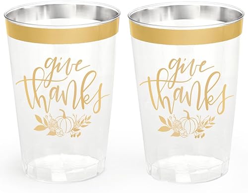 xo, Fetti Vasos de plástico de lámina dorada de Acción de Gracias, 30 vasos desechables de papel de aluminio de 12 onzas, decoraciones de