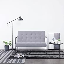 2-Seater Sofa with Armrests,Decorative Sofa,Hotel Sofa,Floor Couch,Club Sofa,Restaurant Sofa,Library Sofa,Modern Sofa,for Living Room,Bedroom,Apartment,Hotel,Light Gray Steel and Fabric
