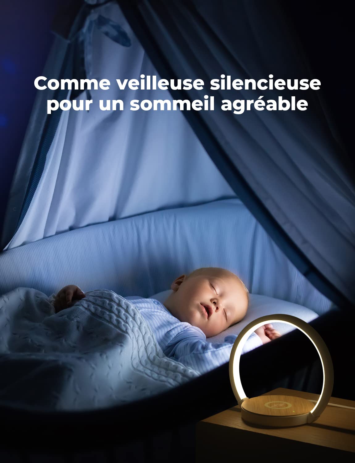 Lampe de Chevet Chargeur sans Fil Lampe de Nuit avec Chargeur Induction Veilleuse Tactile LED 3 Intensité Variable avec Lumière Douce, Angle d’éclairage de 180° Pour Chambre, Salle D'étude