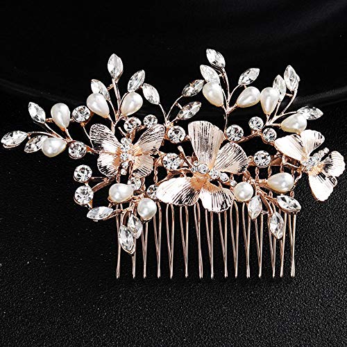 Deniferymakeup - Peineta para el pelo de novia, diseño de perlas de diamante de imitación, estilo vintage, accesorio para boda