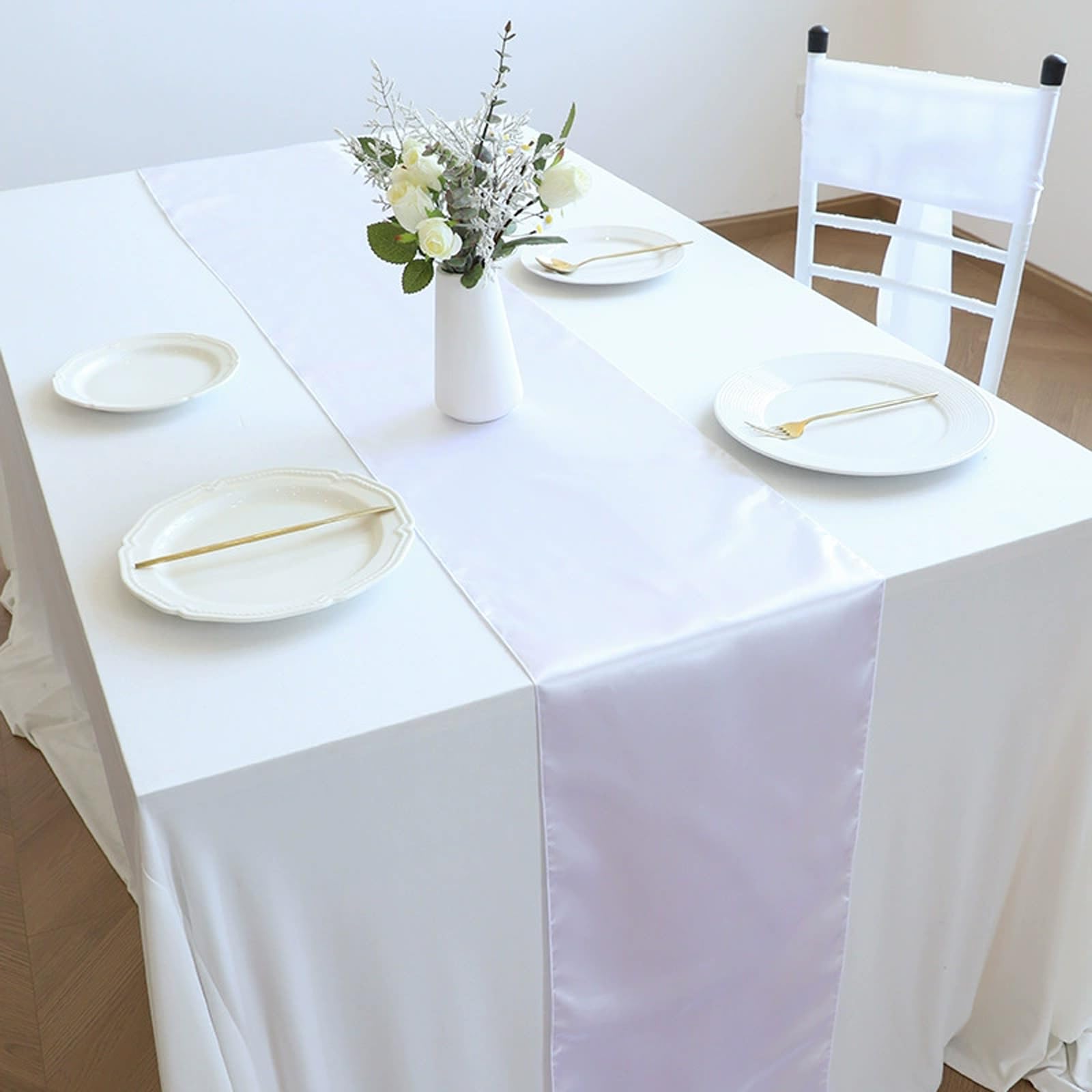 12 Packs Bleached White Table-runner 11.8*108.26in Long Bright Silky And Smooth Table Runners For Wedding Banquets Birthday Party