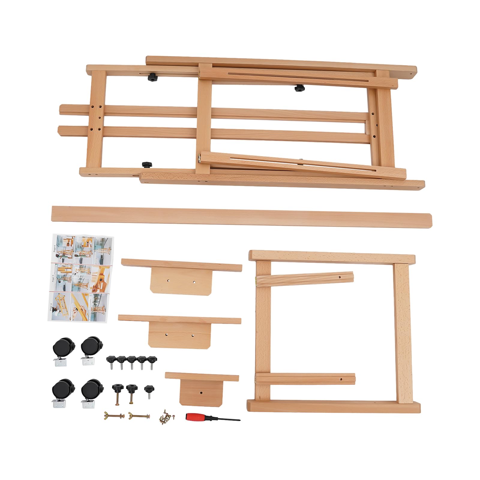 Verstellbare Staffelei aus Buchenholz, 143–232 cm, mit 4 Rollen und Bremsen – stabiler Malständer für Atelier, Kunstausstellung und Hobby, leicht und tragbar (Holzfarbe)