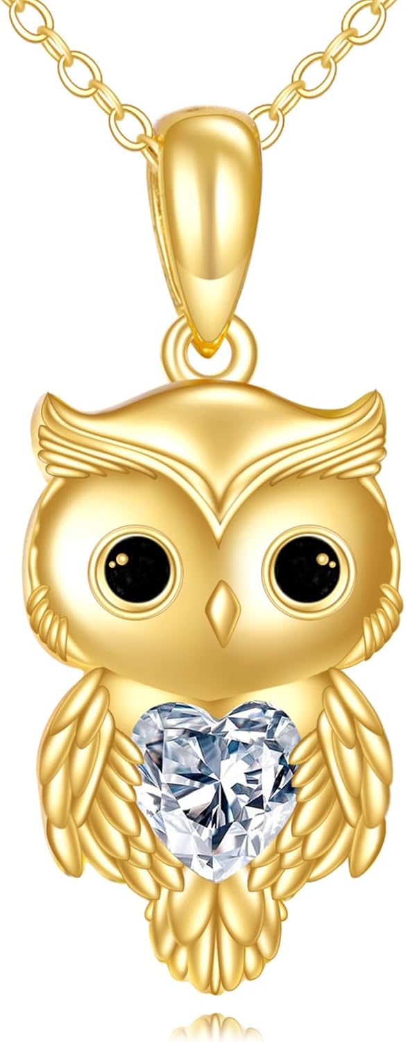 DOVRAN 14k Solid Gold Owl Necklace for Women Moon Star Owl Pendant Necklace Owl Jewelry Birthday Gifts for Her Wife 16"-18"
