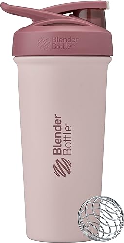 Miniatura 7 de BlenderBottle Strada Botella de agua, aislada, de acero inoxidable, con batidor de alambre, 24 onzas, rojo