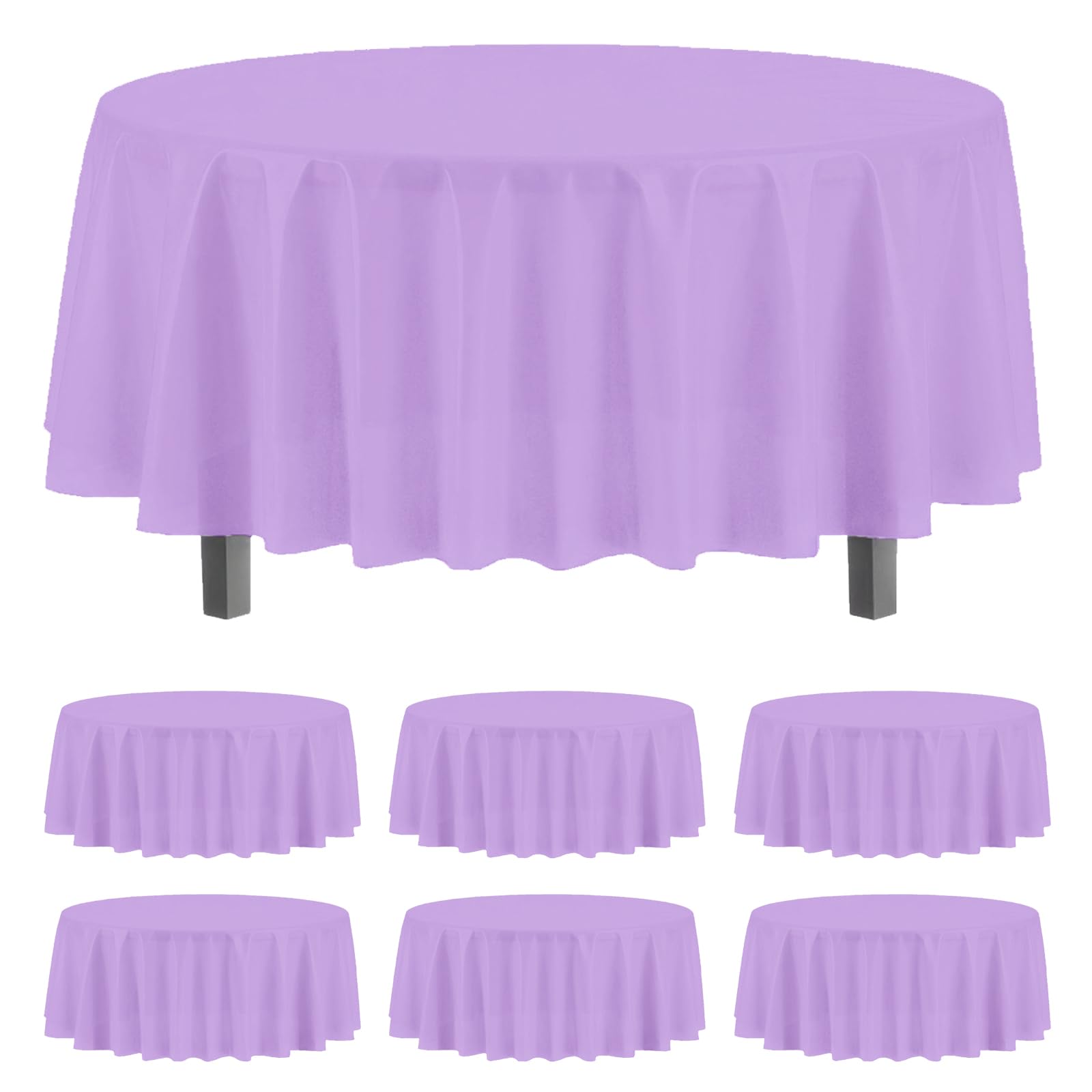 6 Packs Round Disposable Table Covers, 213cm/84 inch Plastic PEVA Decorative Tablecloths, Wipeable Waterproof Large Circular Table Cloths for Picnic,Baby Shower,Wedding,Birthday Parties(Light purple)