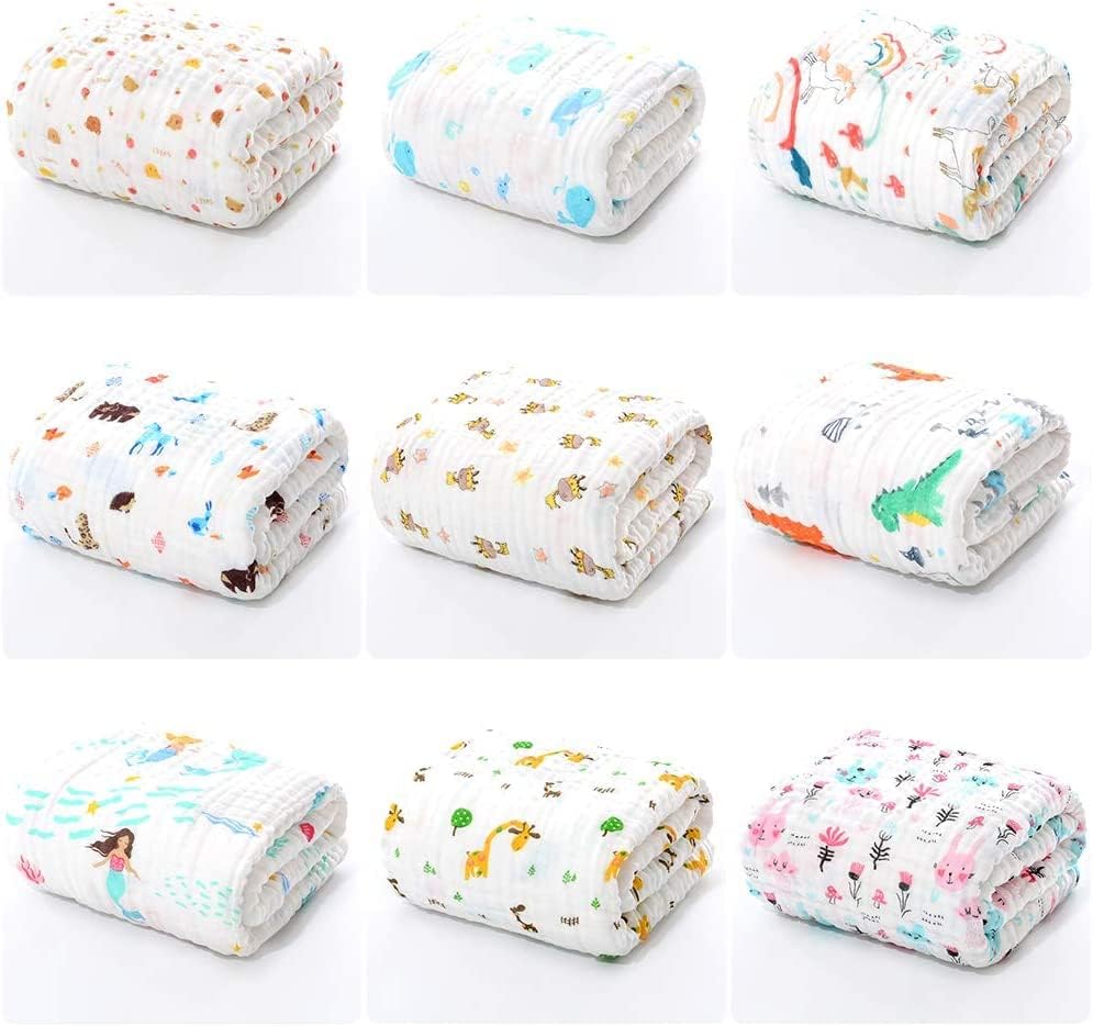 Miniatura 7 de Juego de 2 toallas de baño para bebé, manta de muselina para bebé, 6 capas de 41.5 x 41.5 pulgadas, paños de muselina de algodón extra suave (color