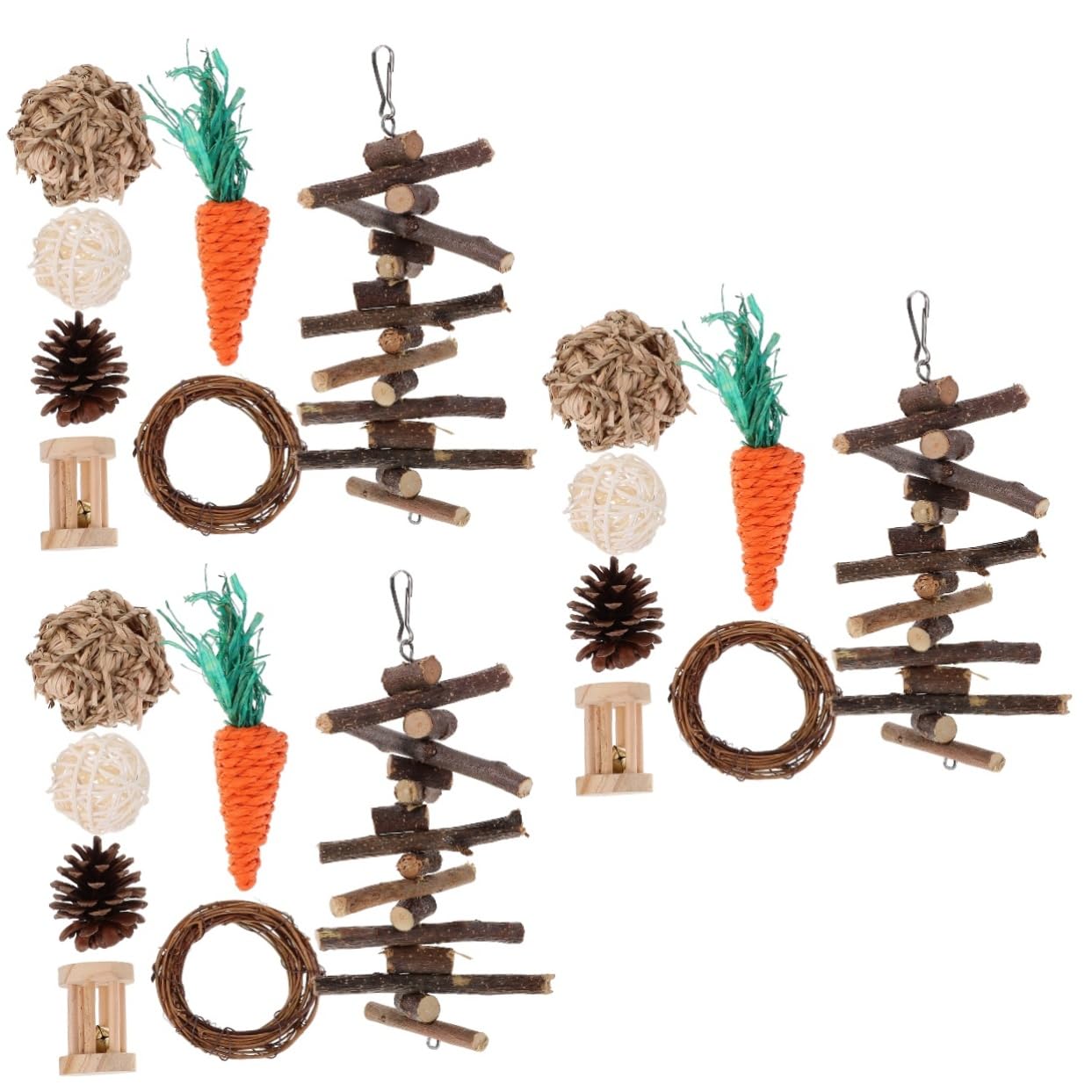 INOOMP 3stücke Hamster Spielzeug Aus Holz Und Rattan Teiliges Kauspielzeug Für Kleine Tiere Wie Hamster Meerschweinchen Und Ratten Inklusive Molarring Und Spielzeugball Zur Zahnpflege