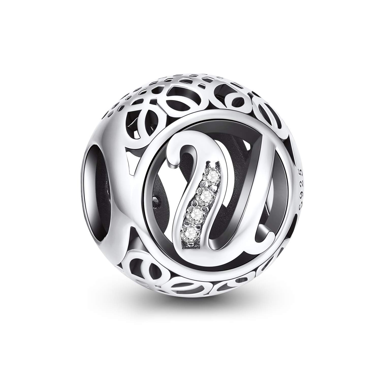 NINGAN Charm-Anhänger, 925 Sterlingsilber, Motiv: Buchstabe des Alphabets, für Armbänder, kompatibel mit europäischen Armbändern