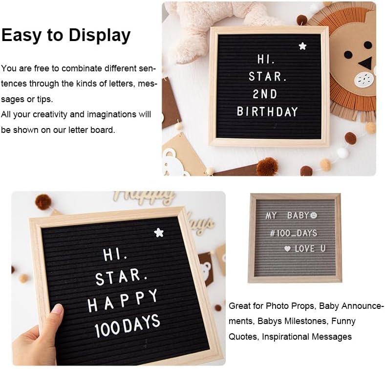 10x10" Felt Board Felt Letter Board, Changeable Message Board Word Board Letter Board Sign Bulletin Board 170 Letters with Stand, Pregnancy Announcements Baby Announcement Sign, Valentines Day Gifts Letterboard (Pink) thumbnail