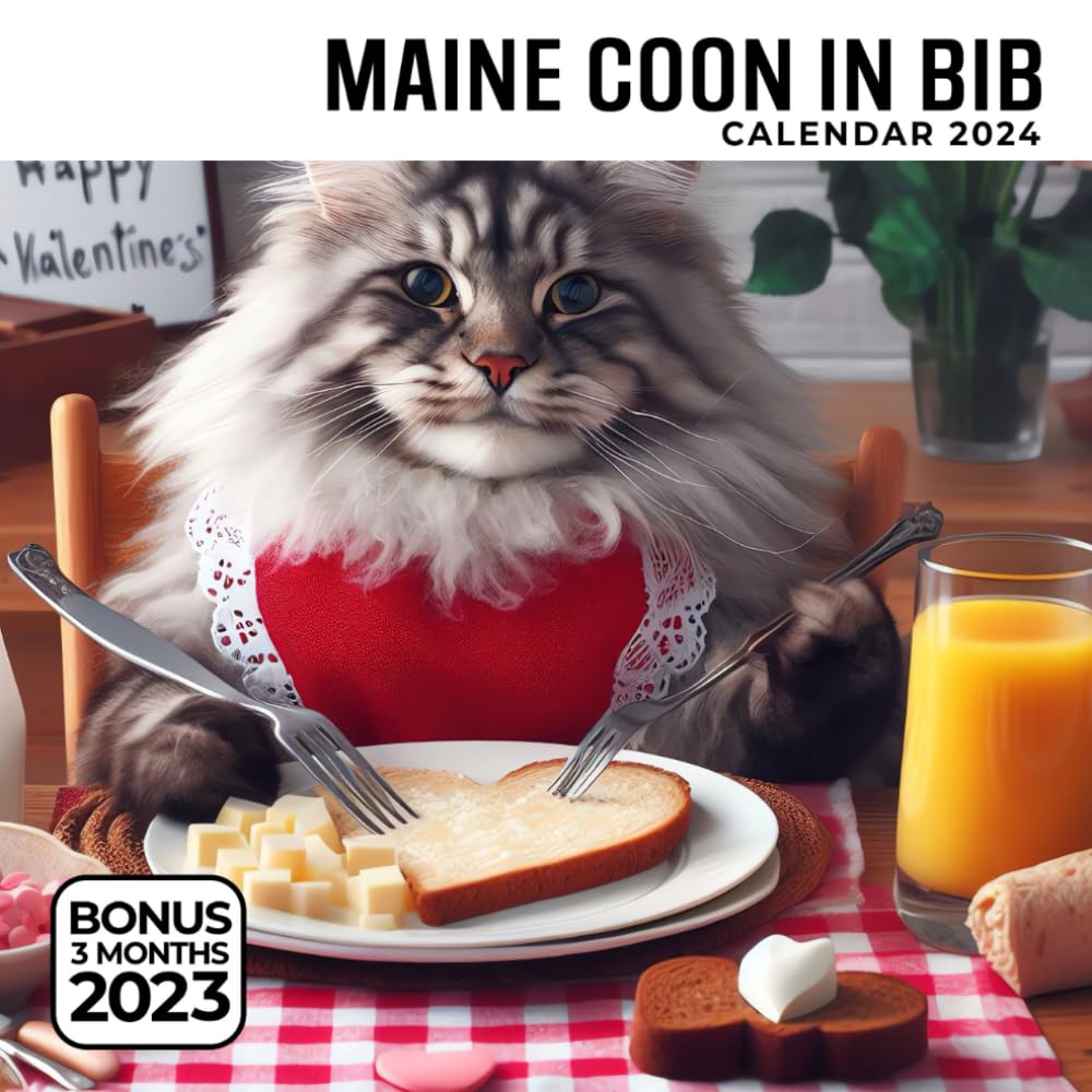 Maine Coon In Bib Calendar 2024: Jan 2024 to Dec 2024, Bonus 3 Months Last 2023, 15 Months of Maine Coon In Bib, Thick & Sturdy Paper, Great Gift For ... UK Bank Holidays, Kalendar, Calendrier