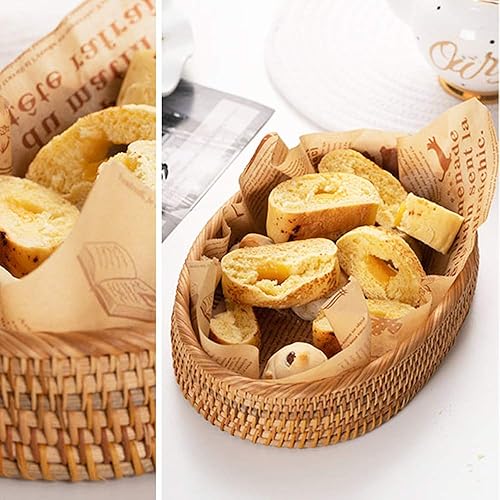 Miniatura 6 de I-lan Cuencos ovalados de ratán rústico – Cesta de pan de mimbre natural tejida a mano de 10.2 pulgadas, bandeja para servir frutas, cuencos de