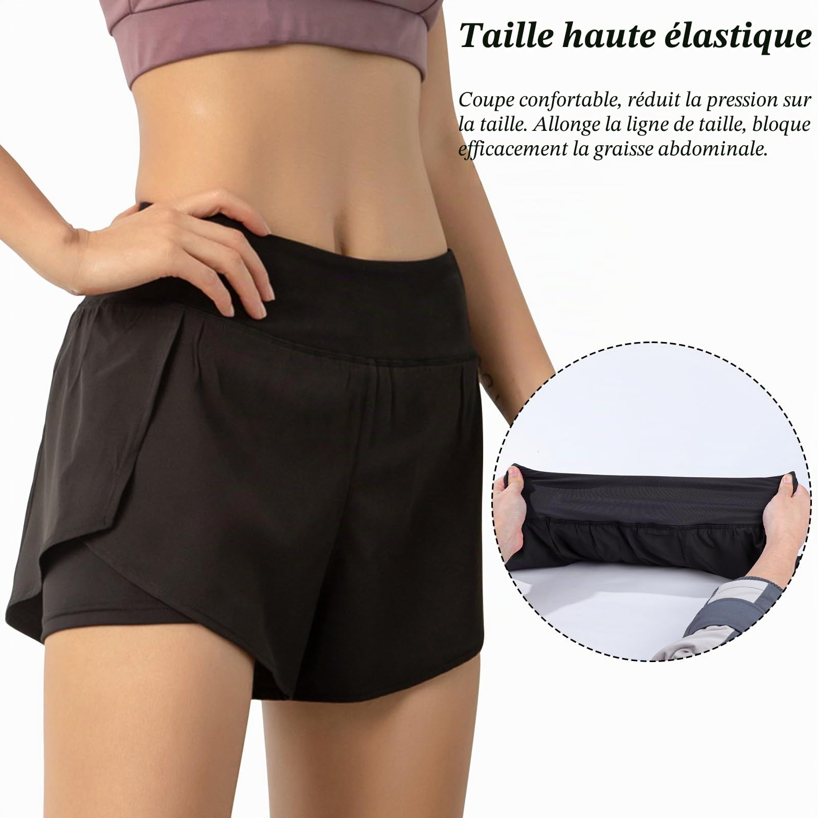 Short de course 2 en 1 pour femme, séchage rapide, short de course avec poche pour téléphone, short d'entraînement athlétique, jogging, gym, yoga avec doublure pour femme