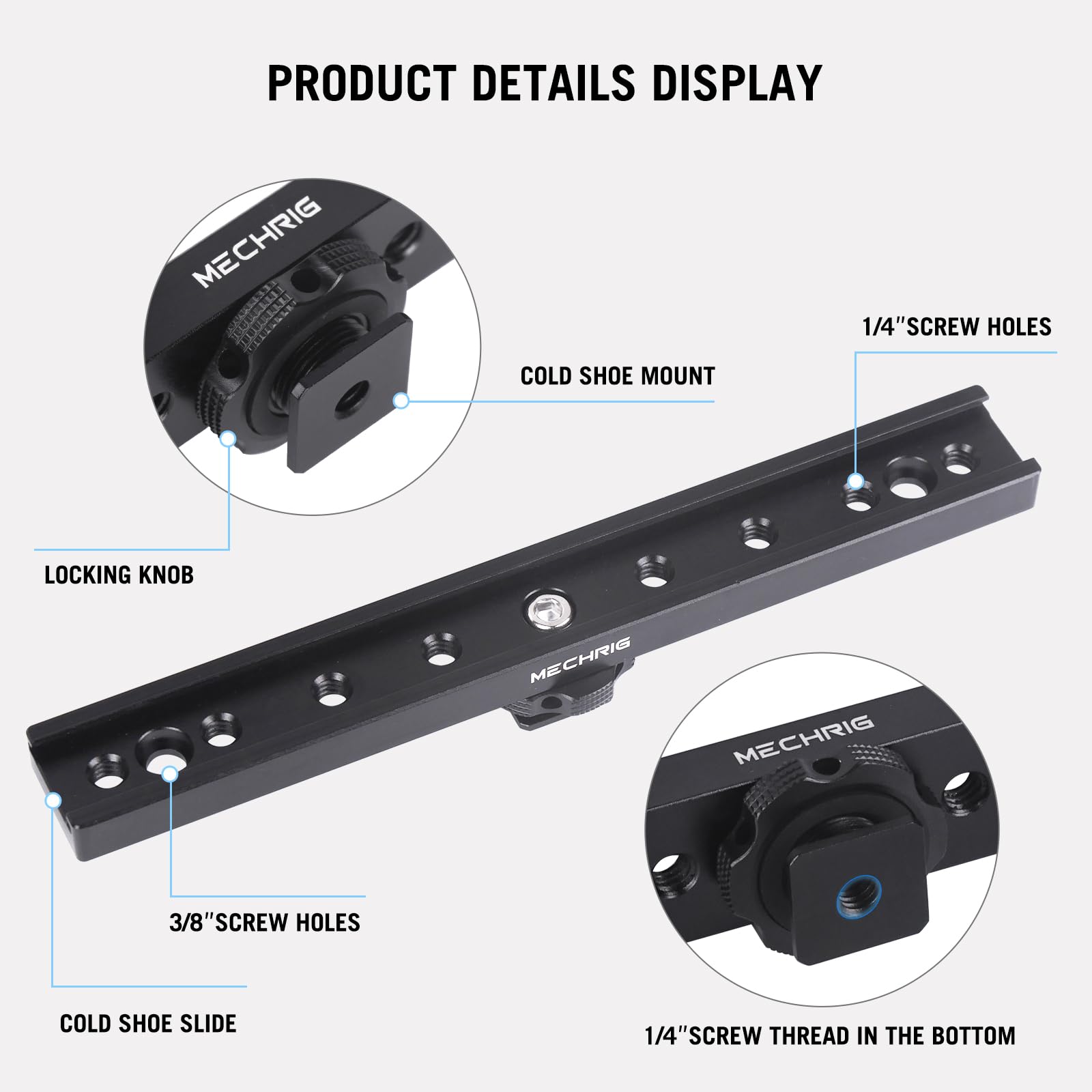 7-Zoll-Blitzschuhhalterung, Blitzschuh-Verlängerungsstange, Aluminium-Gleitschiene, Blitzschuhhalterung mit 1/4-Zoll- und 3/8-Zoll-Gewinde für DSLR-Kamera, LED-Videoleuchte, Mikrofonmonitor (62033)