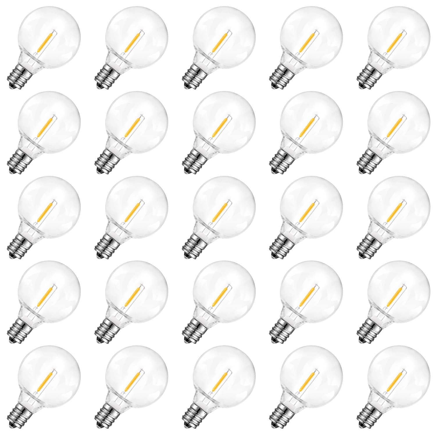 ROMANJOY G40 LED Bulbs Outdoor Solar Powered Shatterproof, G40 Low Voltage DC 3V Bulbs with E12 Base for Solar String Light Replacement, 2700K Soft Warm Solar Bulb, 25 Pack — image 1