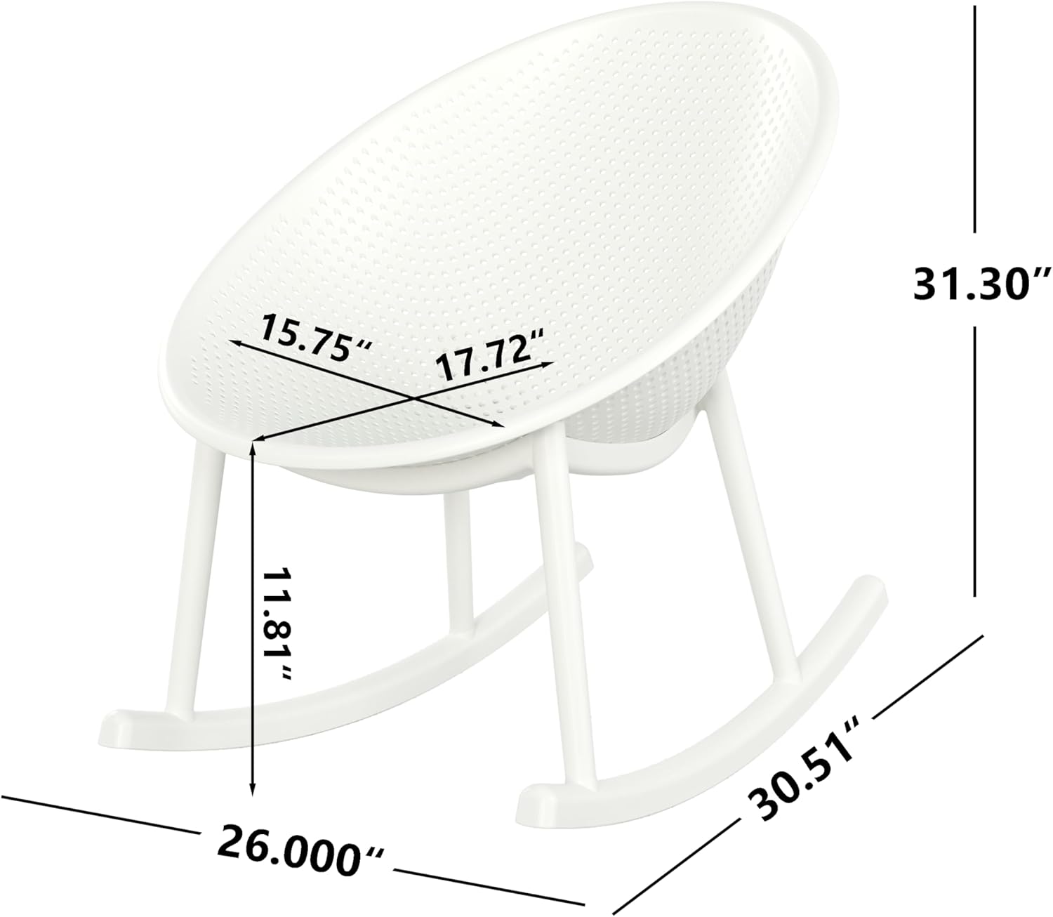 Christopher Knight Home Set of 2 Percy Patio Garden Modern Plastic Rocking Chairs, Egg-Shaped Chair with Rocking Function, Weather Resistant Polypropylene Resin, Outdoor Lounge Chair, White