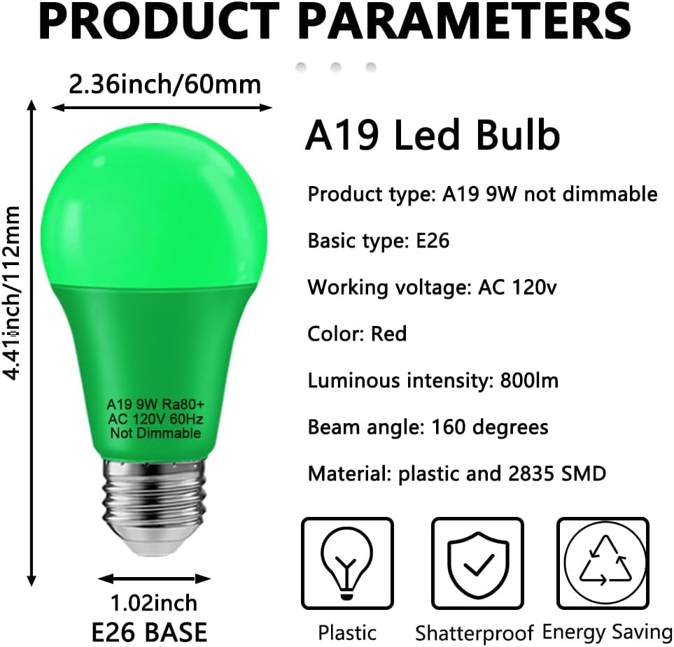 Green 9W LED Decorative Light Bulbs, 4-Pack