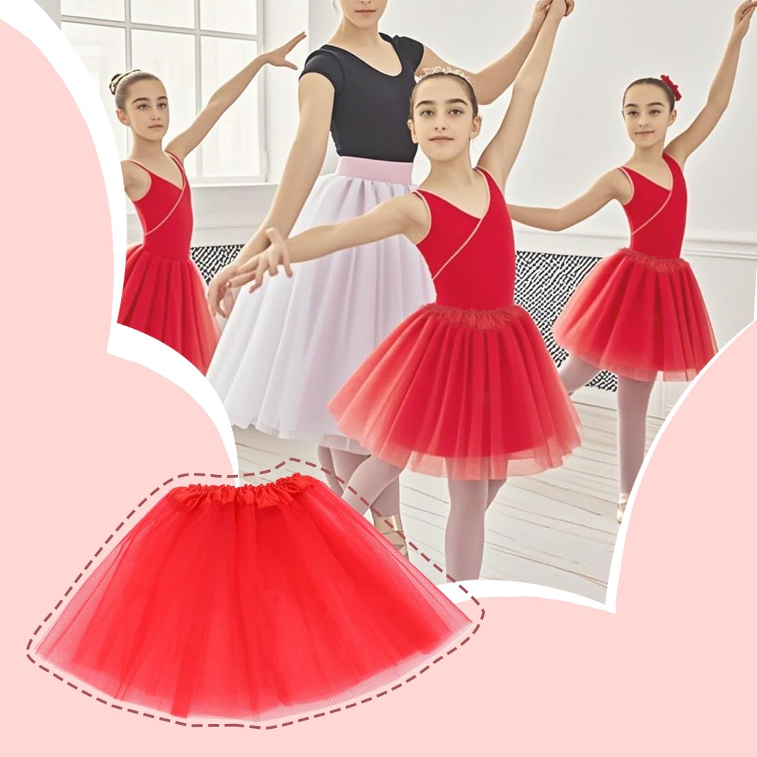 Falda de Tul para Niñas, Tutú Princesa 3 Capas, Falda de Ballet, Color Lacre